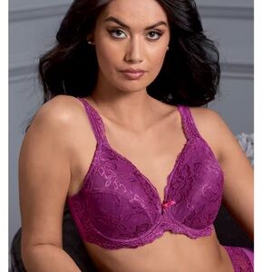 Women's Purple Lace Full Coverage Bra Underwire Support Adjustable Straps 42C
